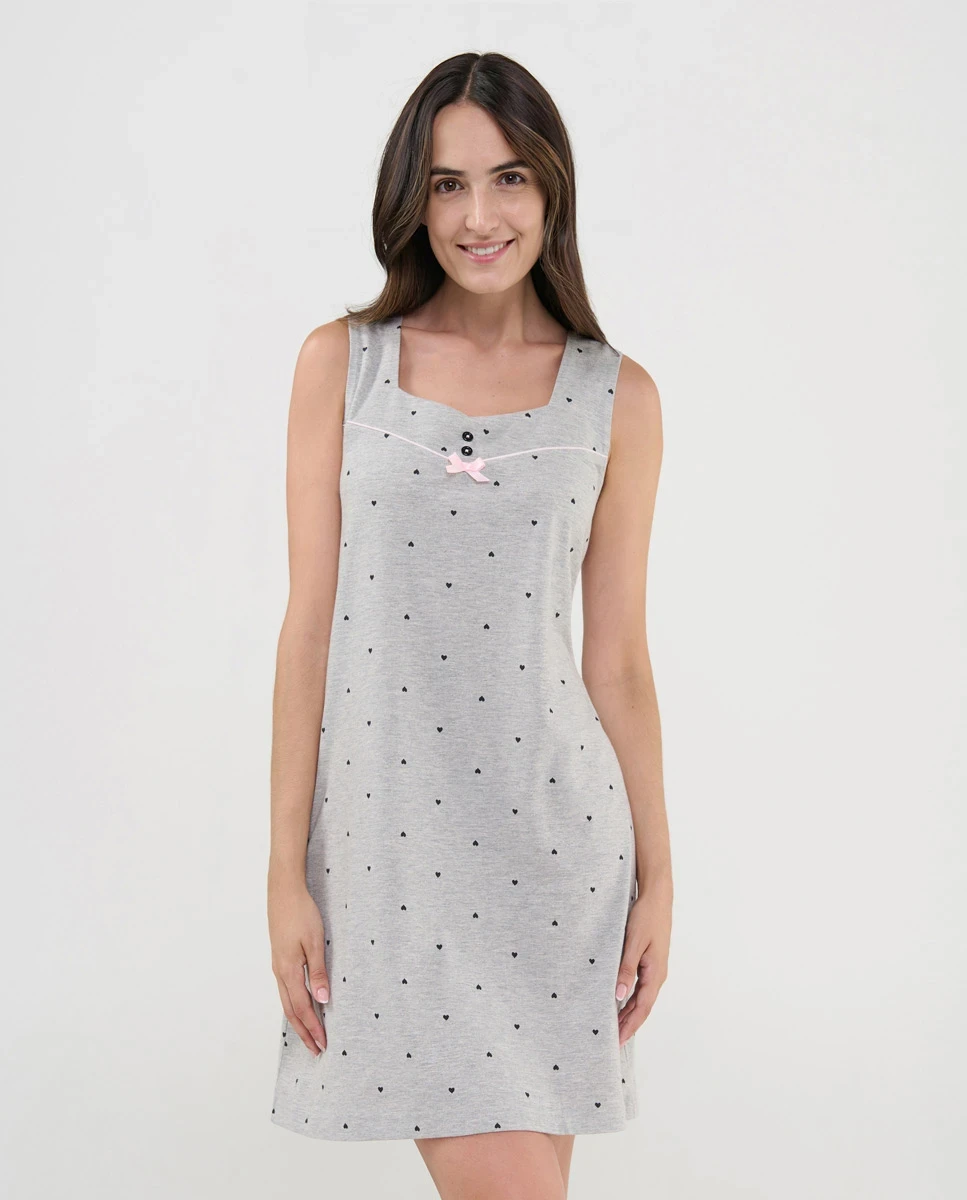 Camisón Corto Lohe de Tirantes en Punto Vigoré con Corazones V263293 - Imagen 2