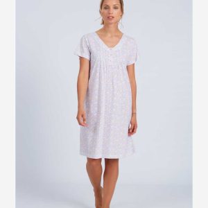 Camison mujer punto manga corta tapeta tres botones pliegues escote estampado florecitas