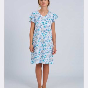 Camisón mujer punto manga corta tapeta 3 botones estampado flores