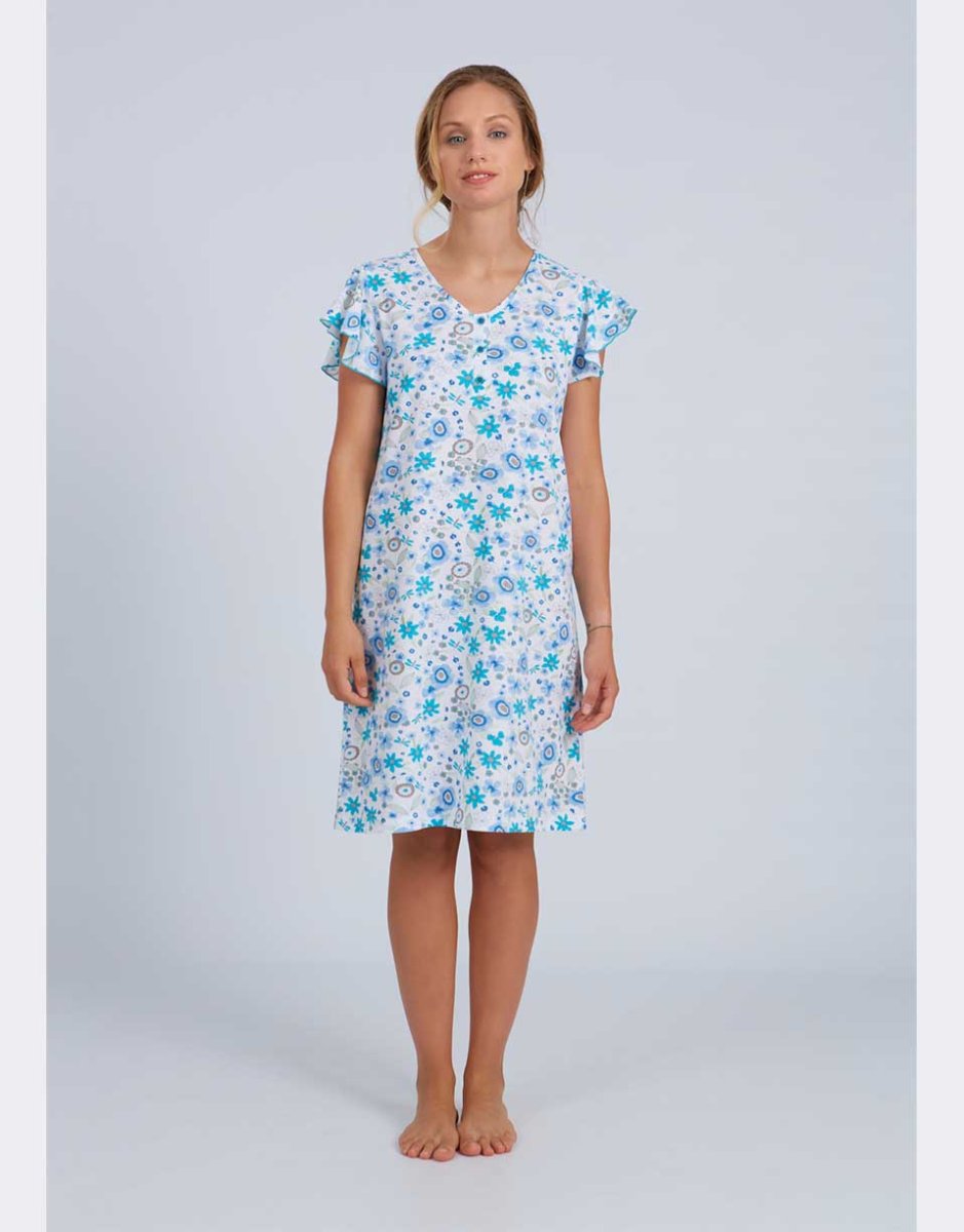 Camisón mujer punto manga corta tapeta 3 botones estampado flores - Imagen 2