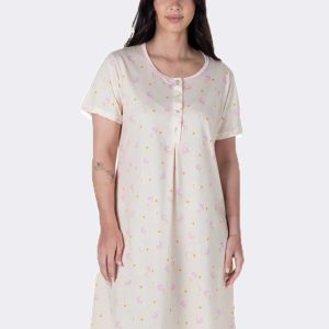 Camisón mujer punto algodón manga corta con tapeta botones estampado palmeritas