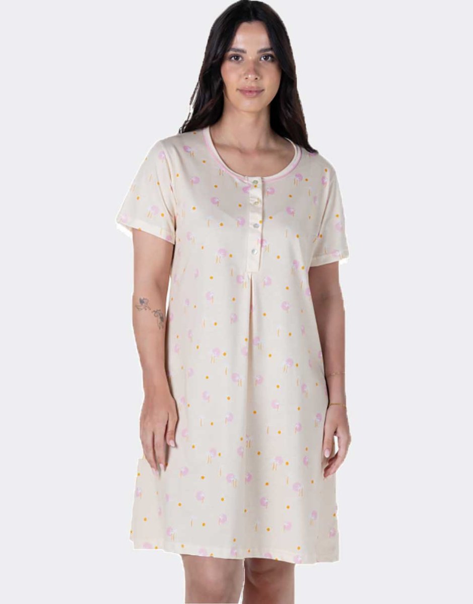Camisón mujer punto algodón manga corta con tapeta botones estampado palmeritas