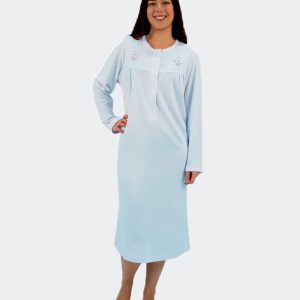 Camisón mujer punto felpa tapeta y canesú con detalle bordado de flores
