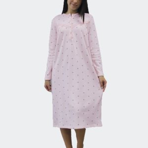 Camisón mujer punto felpa tapeta y canesú con detalle puntilla estampado florecitas