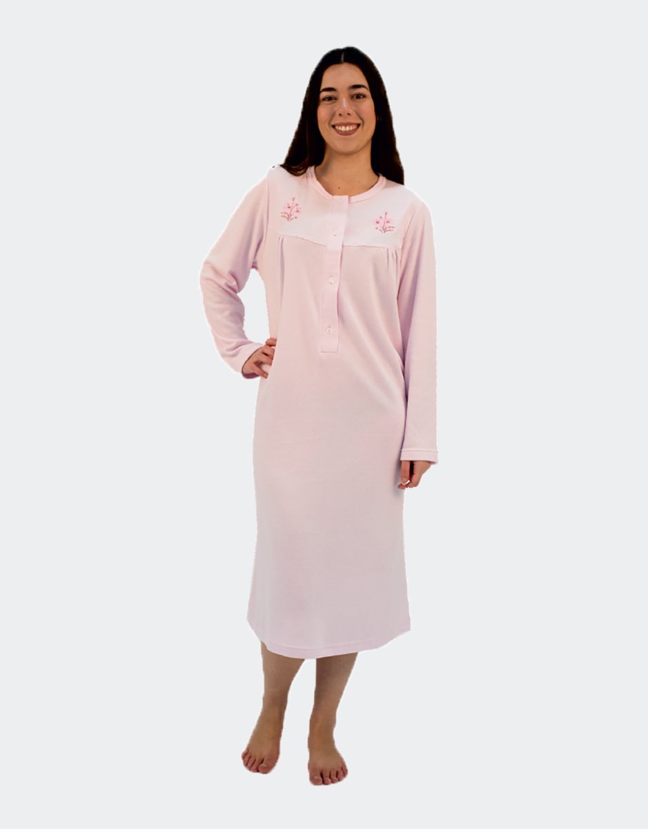 Camisón mujer punto felpa tapeta y canesú con detalle bordado de flores - Imagen 3