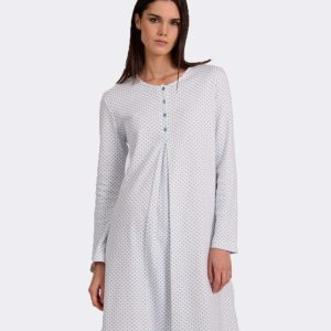 Camisón mujer punto felpa con tapeta botones y pliegue estampado nubes