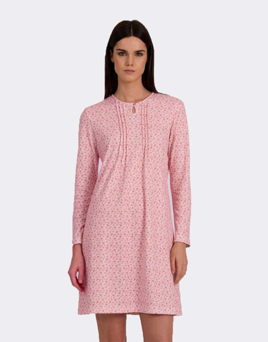 Camisón mujer punto felpa con tablas estampado florecitas