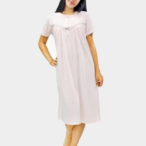Camisón mujer punto manga corta con tapeta y canesú, estampado puntitos