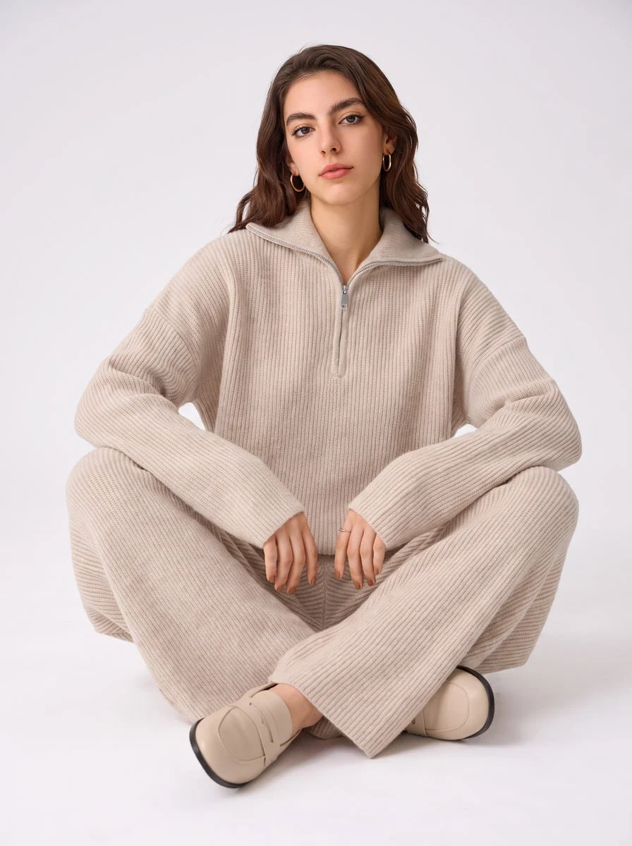 Ribbed Half Zip Sweater Set - Imagen 4