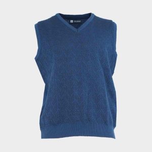 Chaleco de hombre punto cerrado cuello pico estampado bicolor en relieve