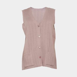 Chaleco de mujer punto escote pico con bolsillos, relieve trencitas