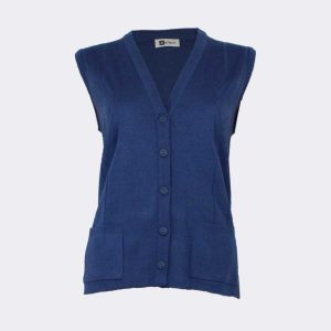 Chaleco mujer punto escote pico con botones y bolsillos, detalle rombo en delantero