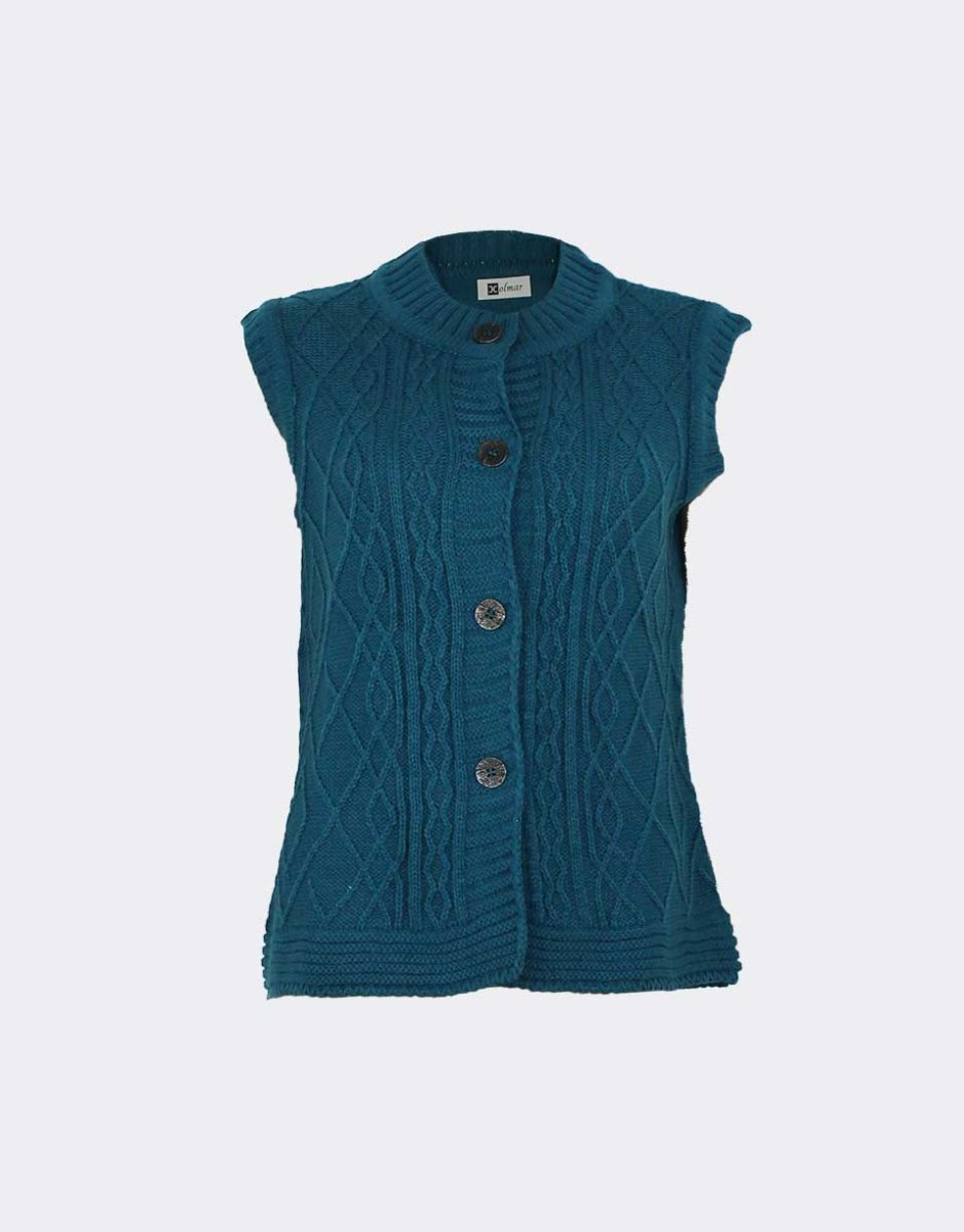 Chaleco mujer punto grueso con cuello redondo relieve geométrico - Imagen 3