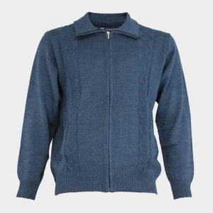 Chaqueta de hombre punto cremallera cuello vuelto con bolsillos, relieve lateral rombos
