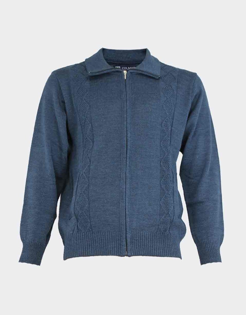 Chaqueta de hombre punto cremallera cuello vuelto con bolsillos, relieve lateral rombos - Imagen 2