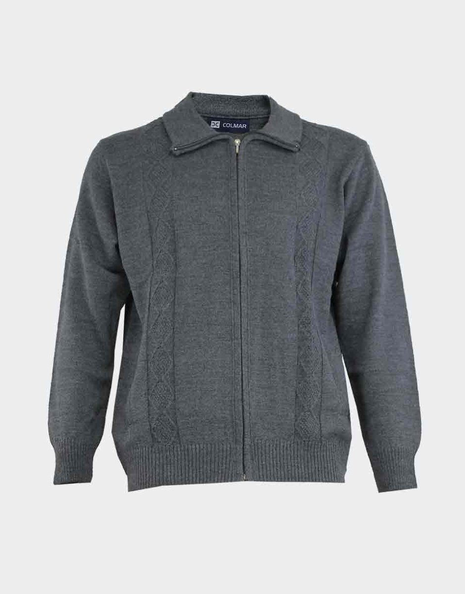 Chaqueta de hombre punto cremallera cuello vuelto con bolsillos, relieve lateral rombos - Imagen 3