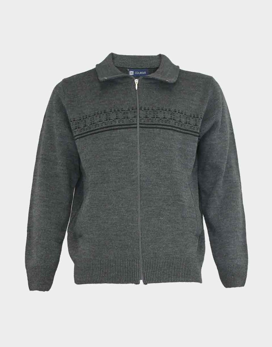 Chaqueta de hombre en punto con cuello vuelto, cremallera y bolsillos, cenefa en el pecho - Imagen 3