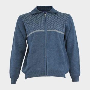 Chaqueta cuello vuelto de hombre punto con cremallera y bolsillos, parte superior pecho a rombos