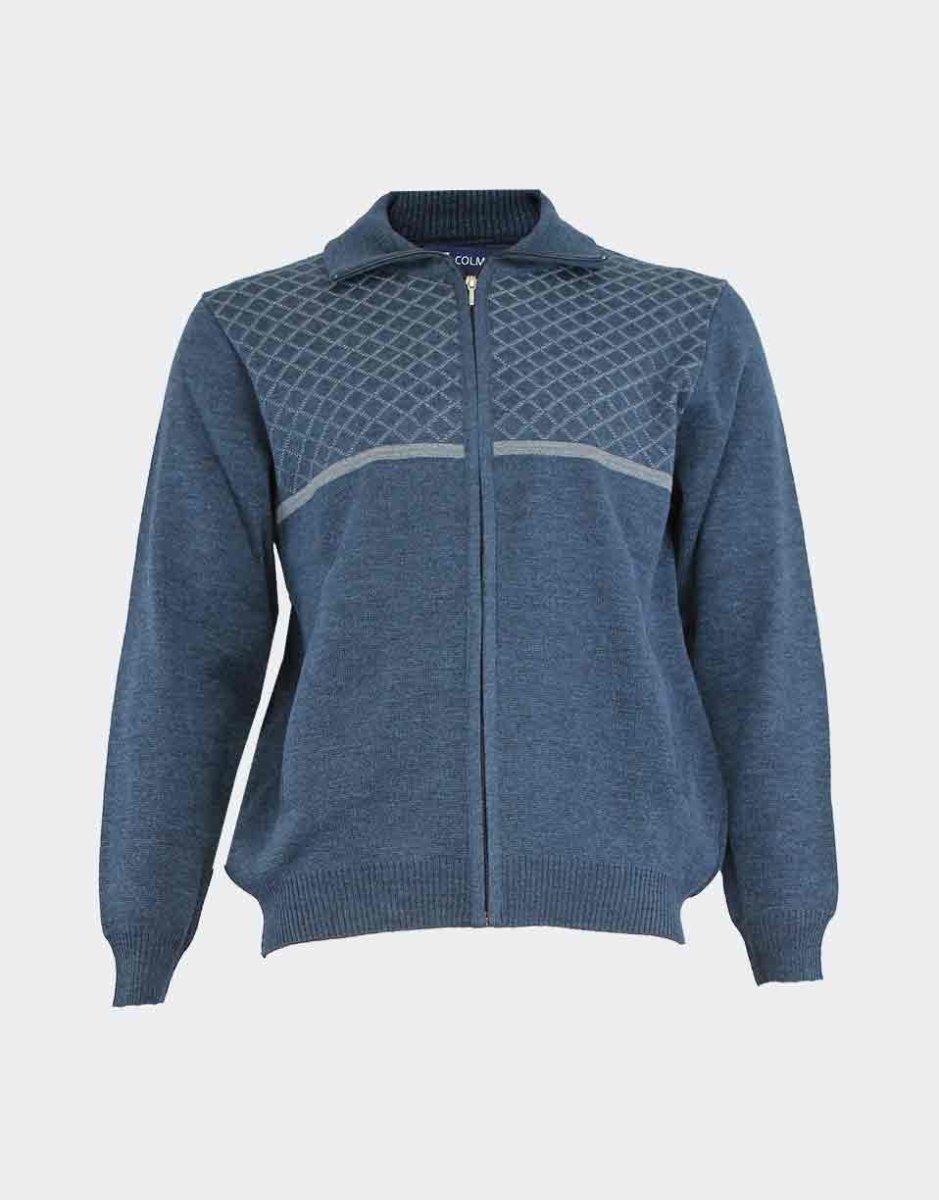 Chaqueta cuello vuelto de hombre punto con cremallera y bolsillos, parte superior pecho a rombos - Imagen 2