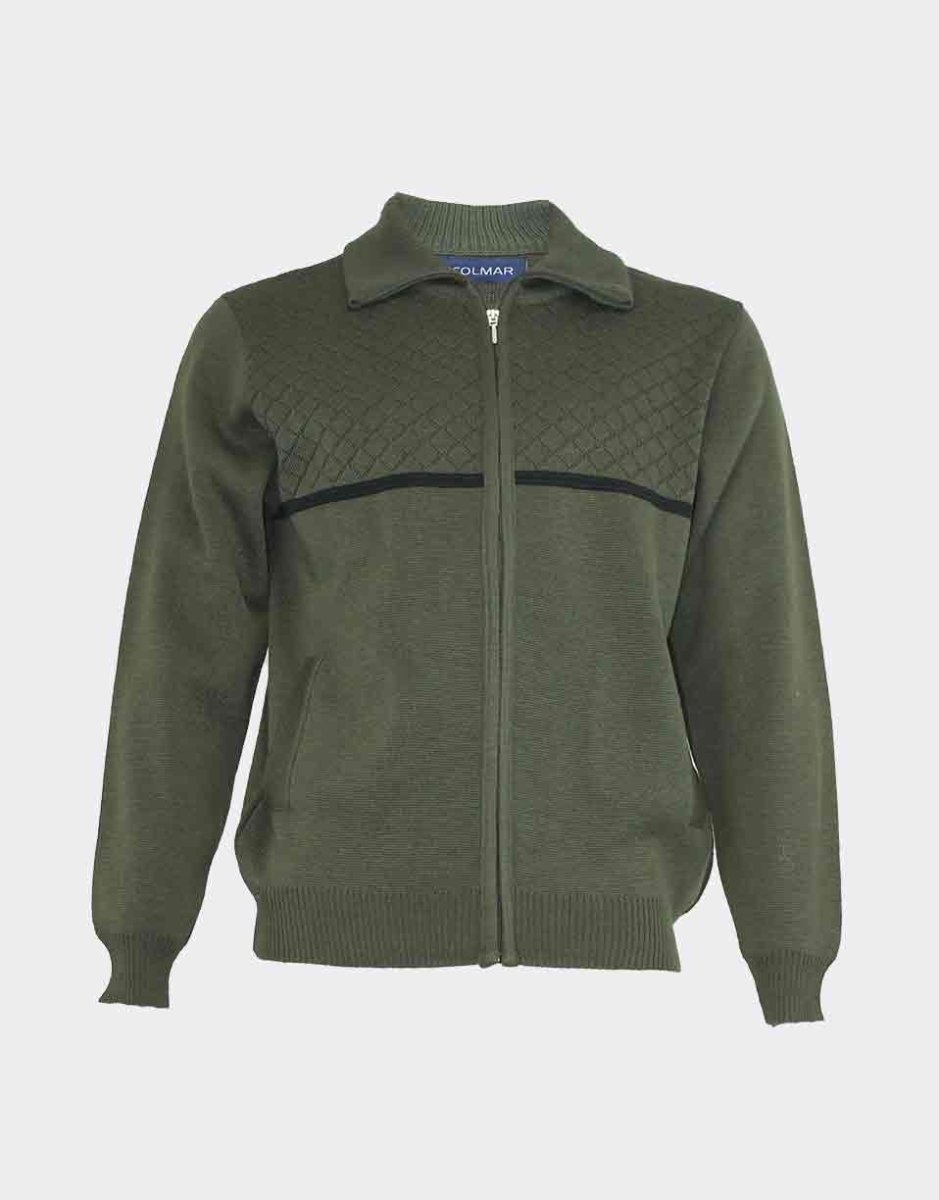 Chaqueta cuello vuelto de hombre punto con cremallera y bolsillos, parte superior pecho a rombos - Imagen 3