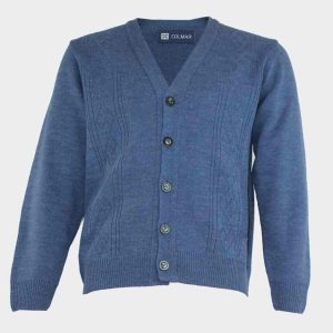 Chaqueta de hombre escote pico con botones y bolsillos, cenefa vertical en relieve en el delantero