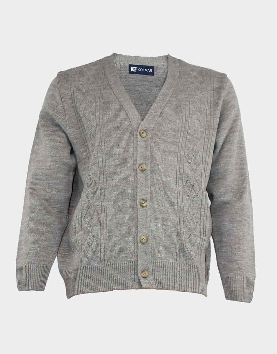 Chaqueta de hombre escote pico con botones y bolsillos, cenefa vertical en relieve en el delantero - Imagen 3