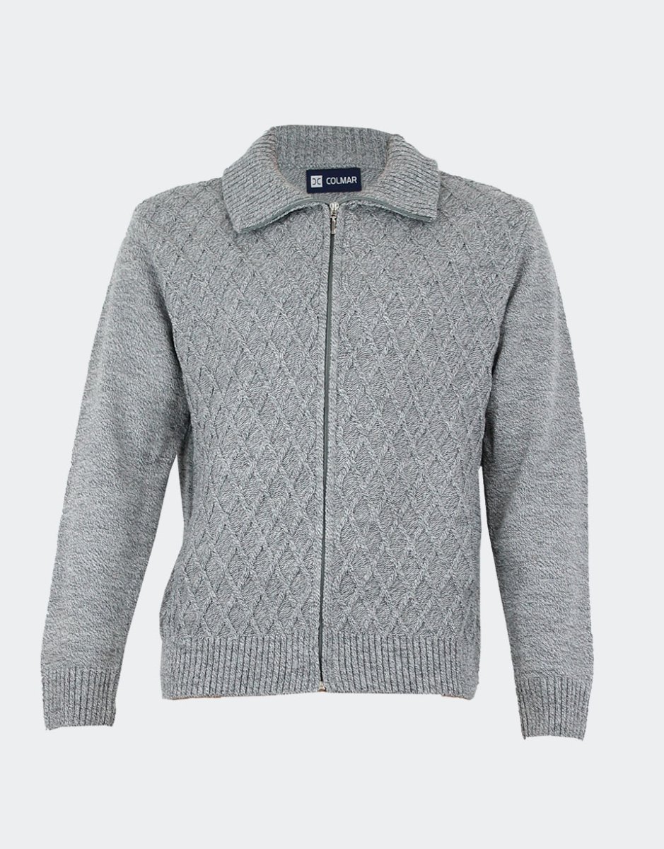 Chaqueta hombre punto con cremallera y bolsillos jaspeado con relieve delante rombos - Imagen 3