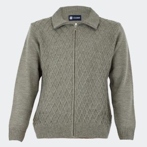 Chaqueta hombre punto con cremallera y bolsillos jaspeado con relieve delante rombos