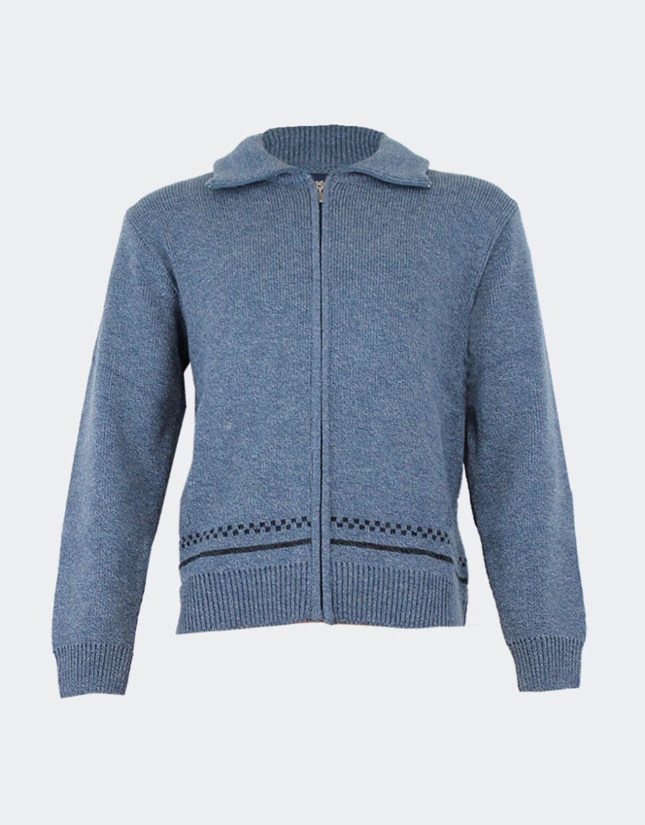Chaqueta hombre punto cremallera cuello vuelto con bolsillos estampado jaspeado con detalle de cenefa a cuadritos - Imagen 2