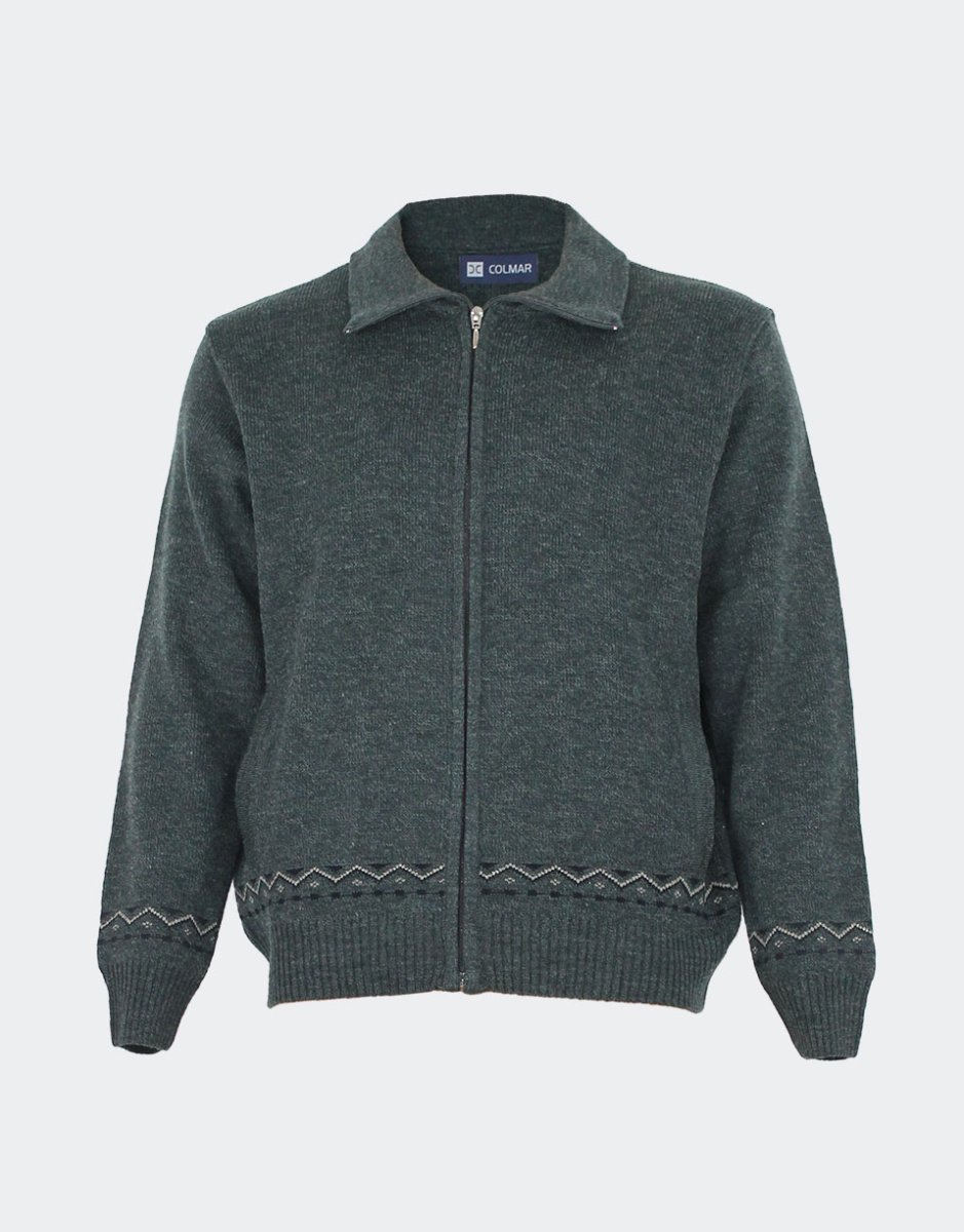 Chaqueta hombre punto cuello vuelto con cremallera bolsillos estampado jaspeado con detalle cenefa zigzag - Imagen 3