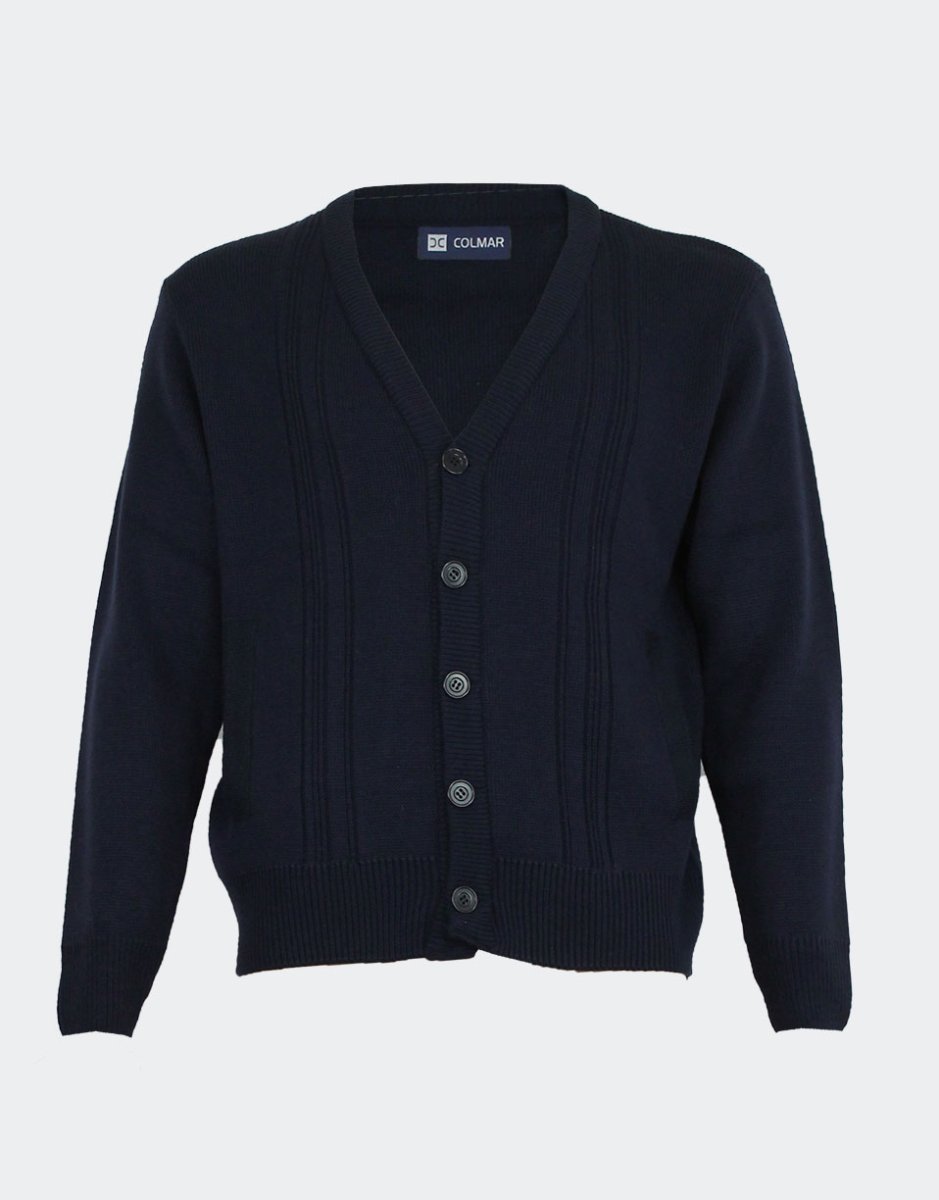 Chaqueta hombre punto cuello pico rayas de relieve verticales con bolsillos - Imagen 2