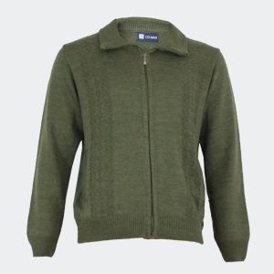 Chaqueta de hombre punto cremallera cuello vuelto con cenefa vertical en los laterales con bolsillos
