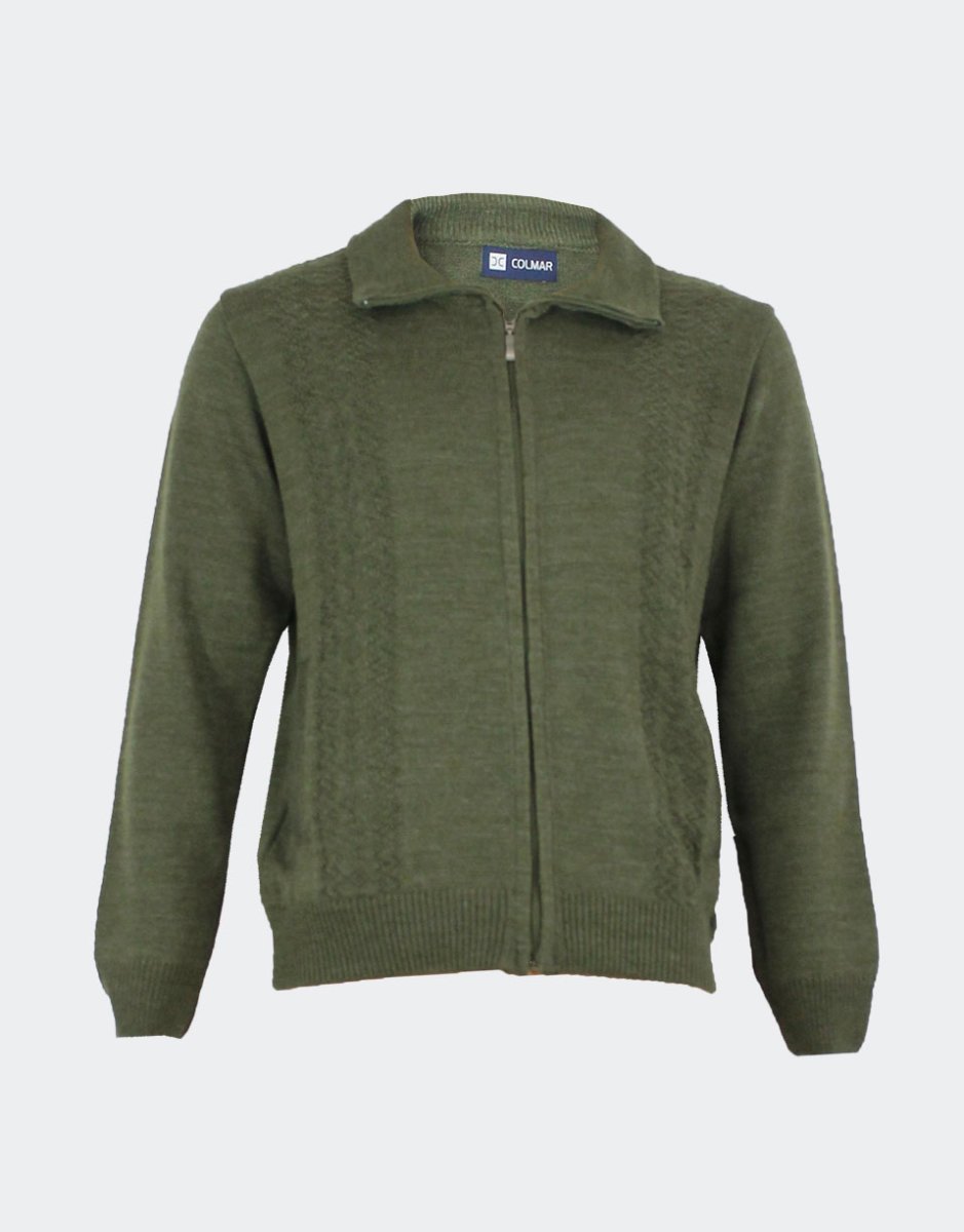 Chaqueta de hombre punto cremallera cuello vuelto con cenefa vertical en los laterales con bolsillos