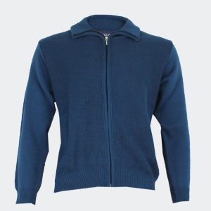 Chaqueta hombre punto cuello vuelto cremallera con ‘grabado’ a dos tonos delante