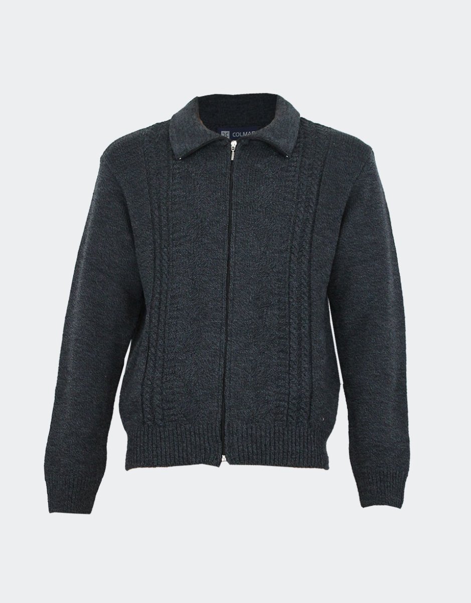 Chaqueta hombre cremallera cuello vuelto jaspeado relieves de trenzas rombos lana - Imagen 3