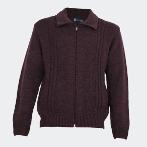 Chaqueta hombre cremallera cuello vuelto jaspeado relieves de trenzas rombos lana