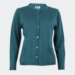 Chaqueta mujer punto cuello redondo con detalle calado espigas