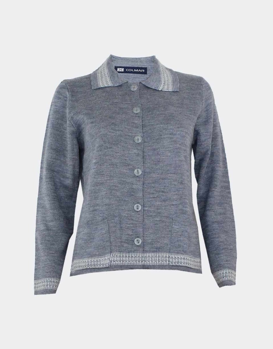 Chaqueta de mujer con cuello botones y bolsillos, detalle cenefa en cuello, manga y bajo - Imagen 3