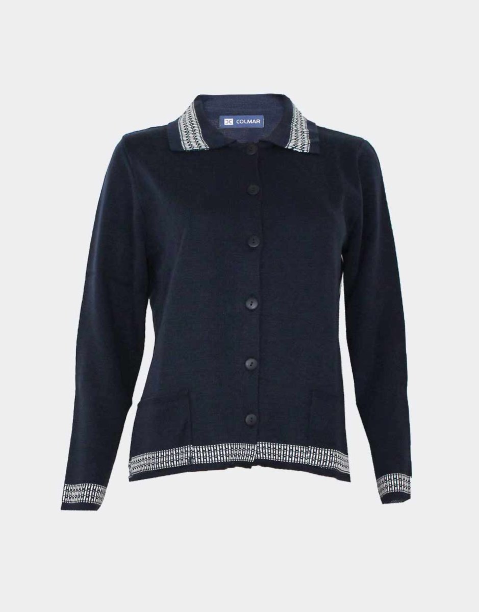 Chaqueta de mujer con cuello botones y bolsillos, detalle cenefa en cuello, manga y bajo - Imagen 4