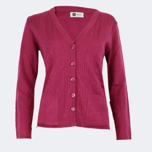 Chaqueta mujer punto cuello pico con cenefa relieve con bolsillos