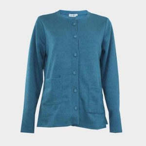 Chaqueta de mujer punto cuello redondo con botones y bolsillos color liso