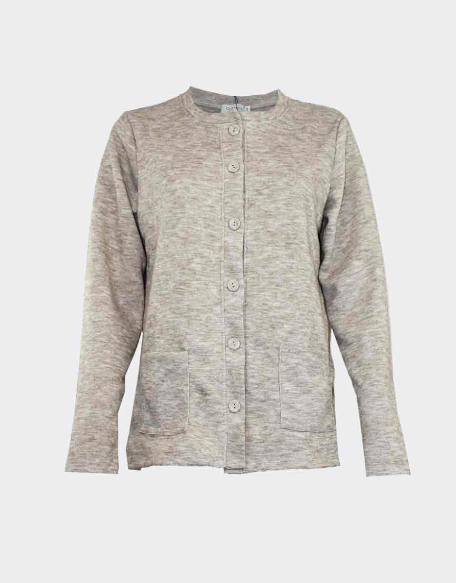 Chaqueta de mujer punto cuello redondo con botones y bolsillos color liso - Imagen 3