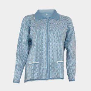 Chaqueta mujer de punto INVIERNO con cuello, cremallera, bolsillos, estampado geométrico