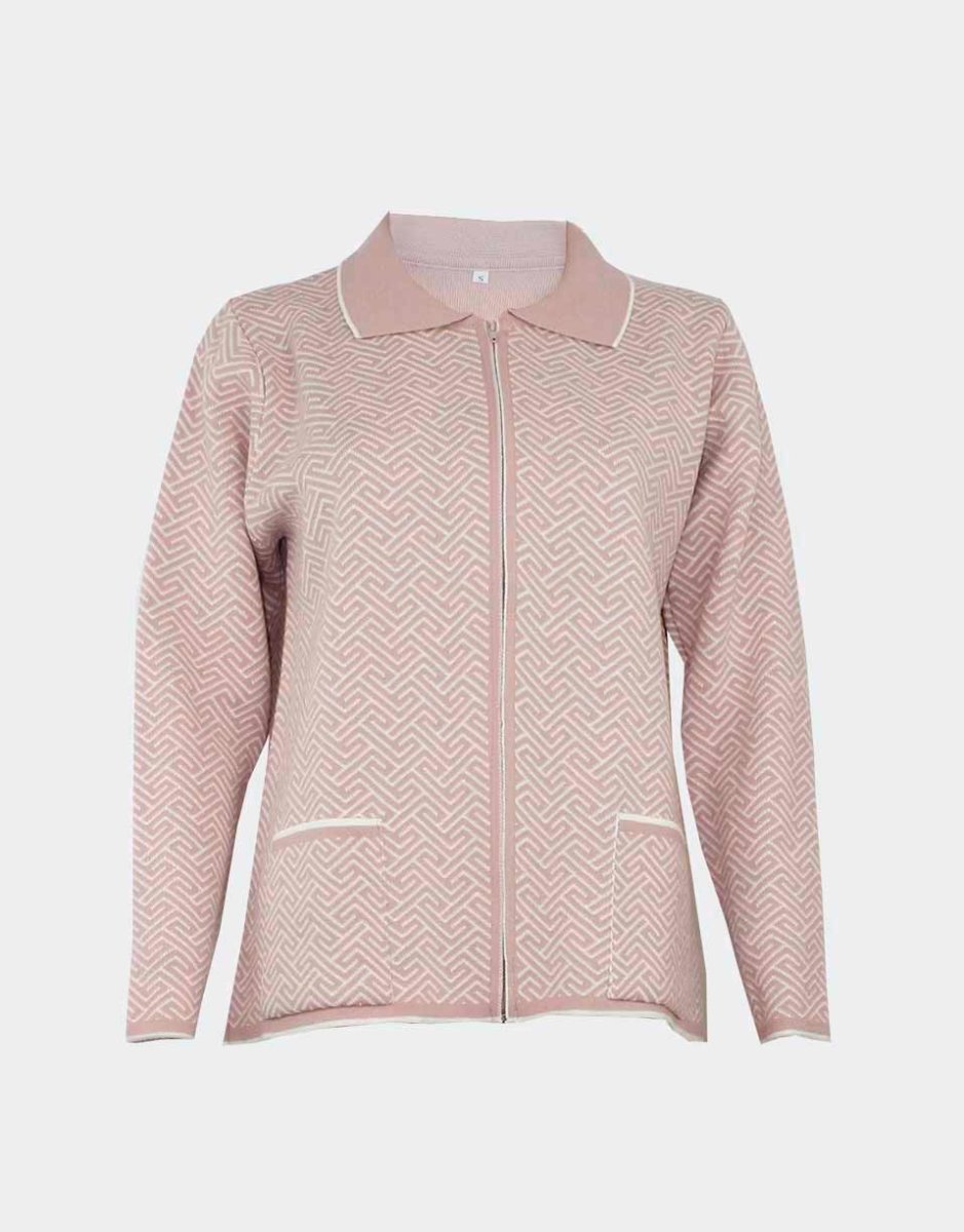Chaqueta mujer de punto INVIERNO con cuello, cremallera, bolsillos, estampado geométrico - Imagen 3