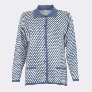 Chaqueta punto INVIERNO mujer con cuello, botones y bolsillos estampado cuadritos