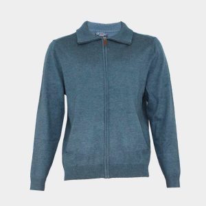 Chaqueta de hombre punto fino algodón con cremallera cuello vuelto con bolsillos color liso