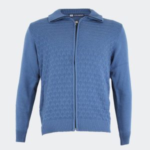 Chaqueta punto hombre con relieve de pequeños cuadraditos delante con cuello, cremallera y bolsillos