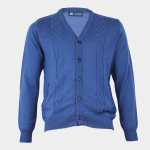 Chaqueta hombre punto fino escote pico con botones y bolsillos y detalle relieve en el delantero