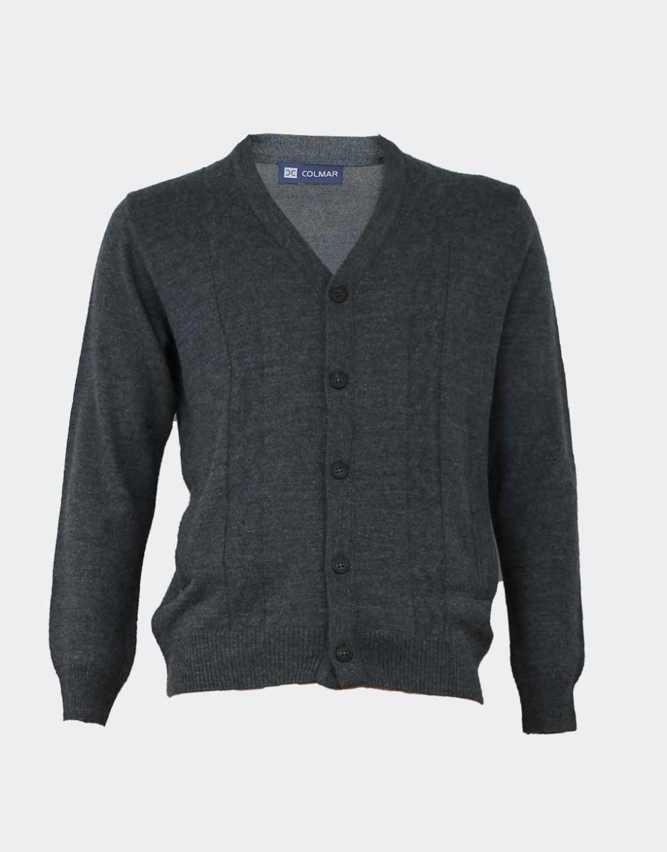 Chaqueta hombre punto fino escote pico con botones y bolsillos y detalle relieve en el delantero - Imagen 4