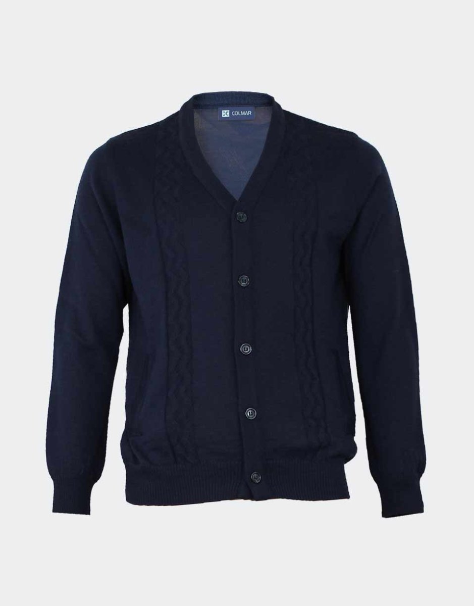 Chaqueta hombre punto fino escote pico con botones y bolsillos y detalle relieve en el delantero - Imagen 3
